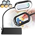 IVMAIE 10X Magnifying Glass with Light and Stand LED Magnifier with Light Hands Free Lighted Magnifying Desk Lamp Dimmable for Close Work Craft Read Cross Stitch Sewing Repair Hobby Rectangular