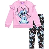 Disney Junior Floral Sweatshirt and Leggings Outfit Set Infant to Big Kid Sizes (12 Months - 14-16)