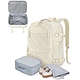 BAGSMART Travel Backpack for Women Men, 30L Carry on Backpack for Airplanes, 17 Inches Backpack for Women, with Shoe Bag & Storage Bag, Backpack Suitcase for Travel, Beige