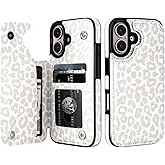 HAOPINSH for iPhone 16 Case Wallet with Card Holder, White Leopard Cheetah Pattern Back Flip Folio PU Leather Kickstand Card Slots Case for Women Girls, Double Magnetic Clasp Shockproof Cover 6.1"