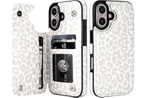HAOPINSH for iPhone 16 Case Wallet with Card Holder, White Leopard Cheetah Pattern Back Flip Folio PU Leather Kickstand Card Slots Case for Women Girls, Double Magnetic Clasp Shockproof Cover 6.1"