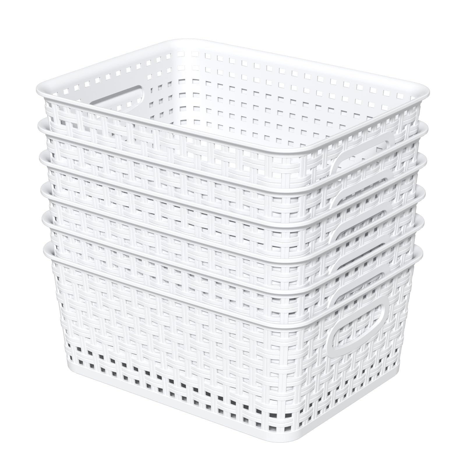 Callyne Set of 6 Plastic Storage Baskets, Organizer Basket, White