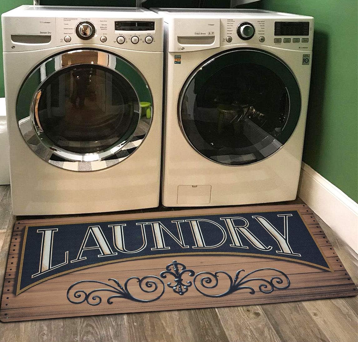 UkelerLaundry Room Rug, Non Skid Floor Mat Waterproof Washhouse Mat Vintage Floor Mat for Washroom 48’'x20''