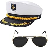WooHand Yacht Captain Hat and Sunglasses Adult Sailor Hat for Men Women Party Adjustable Boat Halloween Costume Accessories Cosplay White