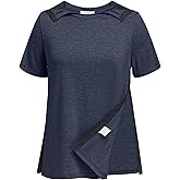 Deyeek Post Shoulder Surgery Shirts for Women Tear Away Side Snap Chemo Port Shirts Short Sleeve Adaptive Clothing