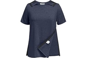 Deyeek Post Shoulder Surgery Shirts for Women Tear Away Side Snap Chemo Port Shirts Short Sleeve Adaptive Clothing