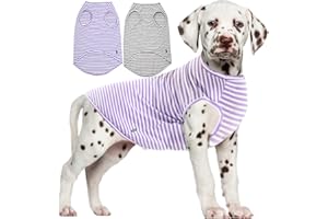 Sychien Dog Cooling Shirt,Summer Combed Cotton Breathable Boy Girl Large T-Shirts,Purple Grey White Striped L