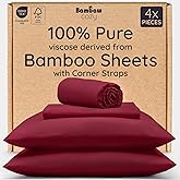 Bambaw 100% Viscose Derived from Bamboo King Size Sheet Set - 4pcs Super Soft & Cooling Sheets, Luxury Sheets King Size Deep Pocket, Fits Up to 16'' Mattresses with Elastic Corner Straps (Burgundy)