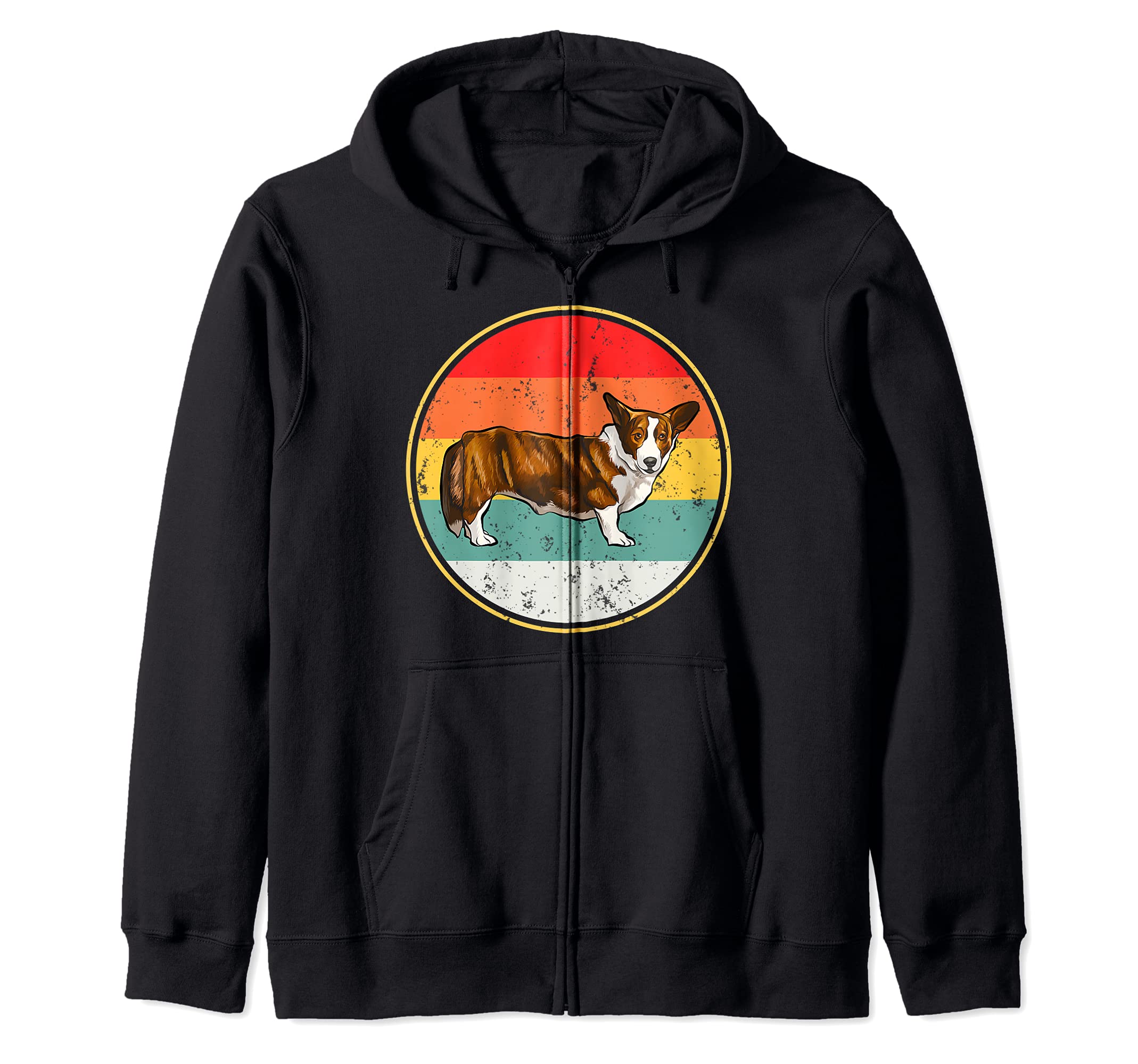 Vintage Retro Sunset Cardigan Welsh Corgi Dog Zip Hoodie