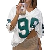 Hesaco Womens Graphic Tees - Oversized Jersey Summer Top Jersey Top Coquette Clothes Y2k Streetwear Short Sleeve Shirts