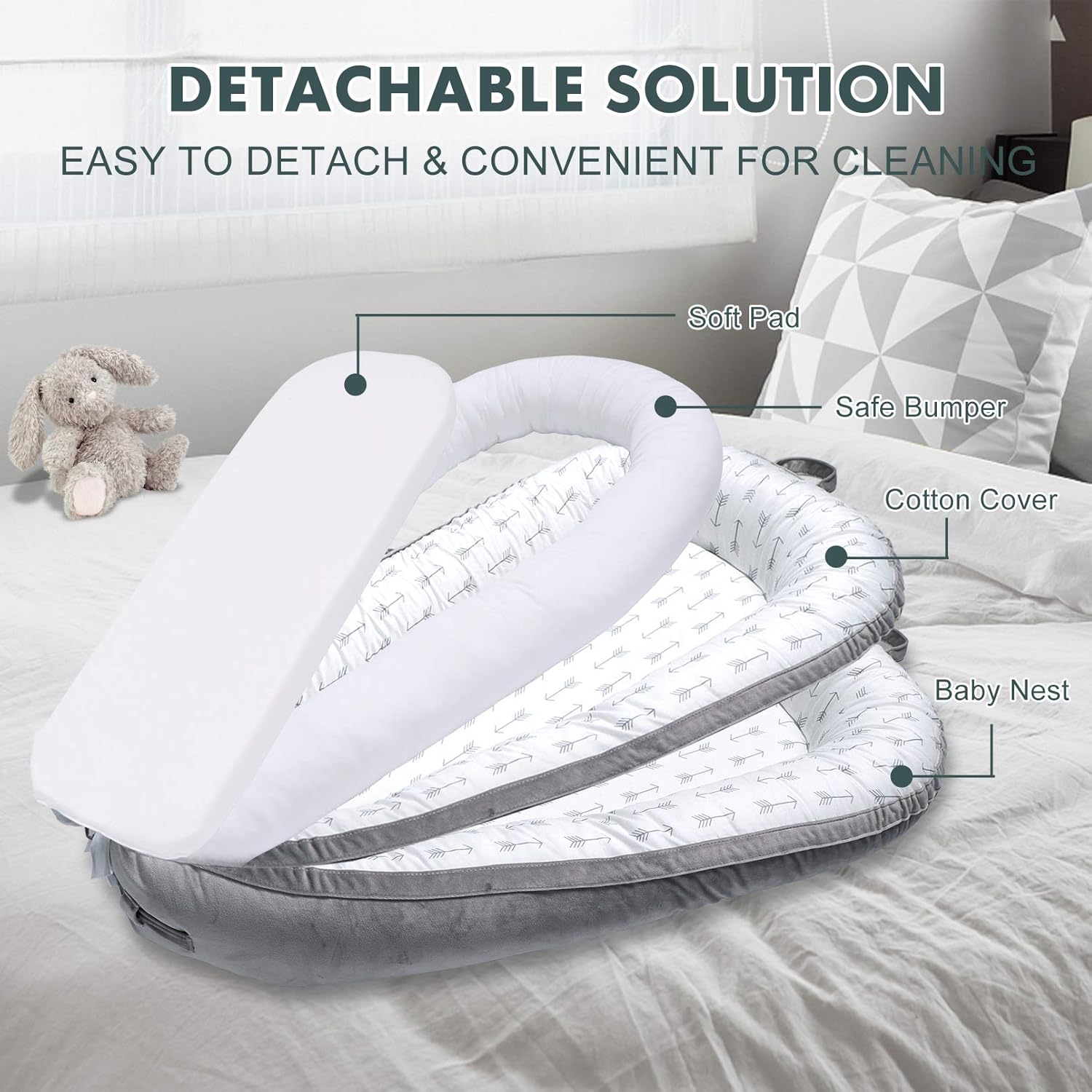 EIH Baby Nest,Baby Lounger Co-Sleeping Baby Bassinet for Bed Newborn Lounger 100% Soft Cotton Breathable and Portable Crib with Pillow Perfect for Traveling and Napping (Arrow): Baby