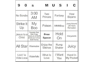 Bangin' Meats CardTunz 100 Music Bingo Cards Printed and Laminated Many Music Types Available (90s Music)