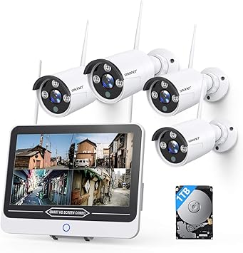 Amazon Co Jp 300万画質 防犯カメラ ワイヤレス 屋外 Smonet ワイヤレス 防犯カメラ モニター付き 12インチモニター一体型 自由増設 H 265圧縮 1tb Hdd Ipsパネル 高画質 監視カメラ 録画機セット 屋外屋内 家庭用 業務用 防塵防水 ワイヤレスカメラ 4台 暗視撮影 常時