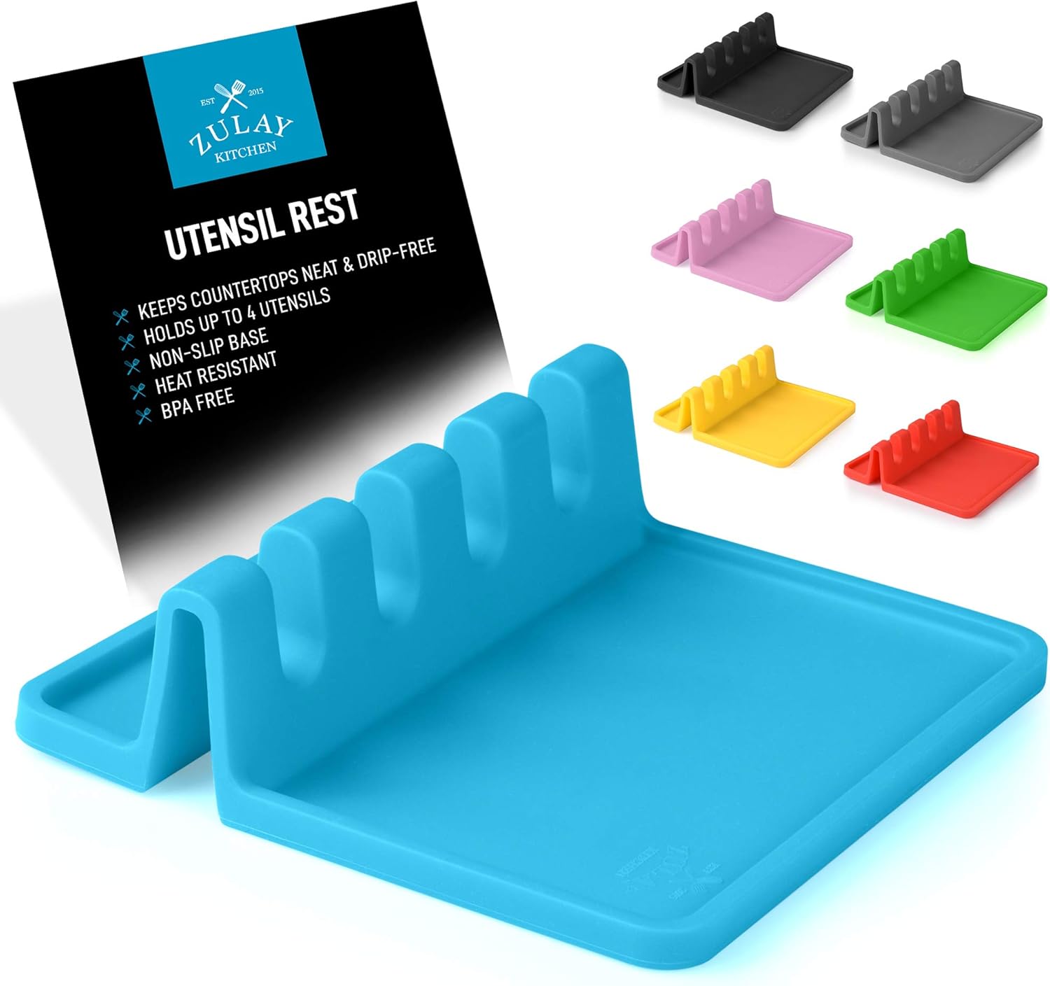 Silicone Utensil Rest with Drip Pad for Multiple Utensils, Heat-Resistant, BPA-Free Spoon Rest & Spoon Holder for Stove Top, Kitchen Utensil Holder for Spoons, Ladles, Tongs & More - by Zulay: Kitchen & Dining