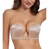 HACI Plunge Deep U Strapless Bra Push Up Demi Everyday Seamless Underwire