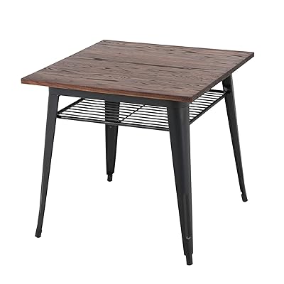 LSSBOUGHT Metal and Wood Square Dining Table with Storage Shelf