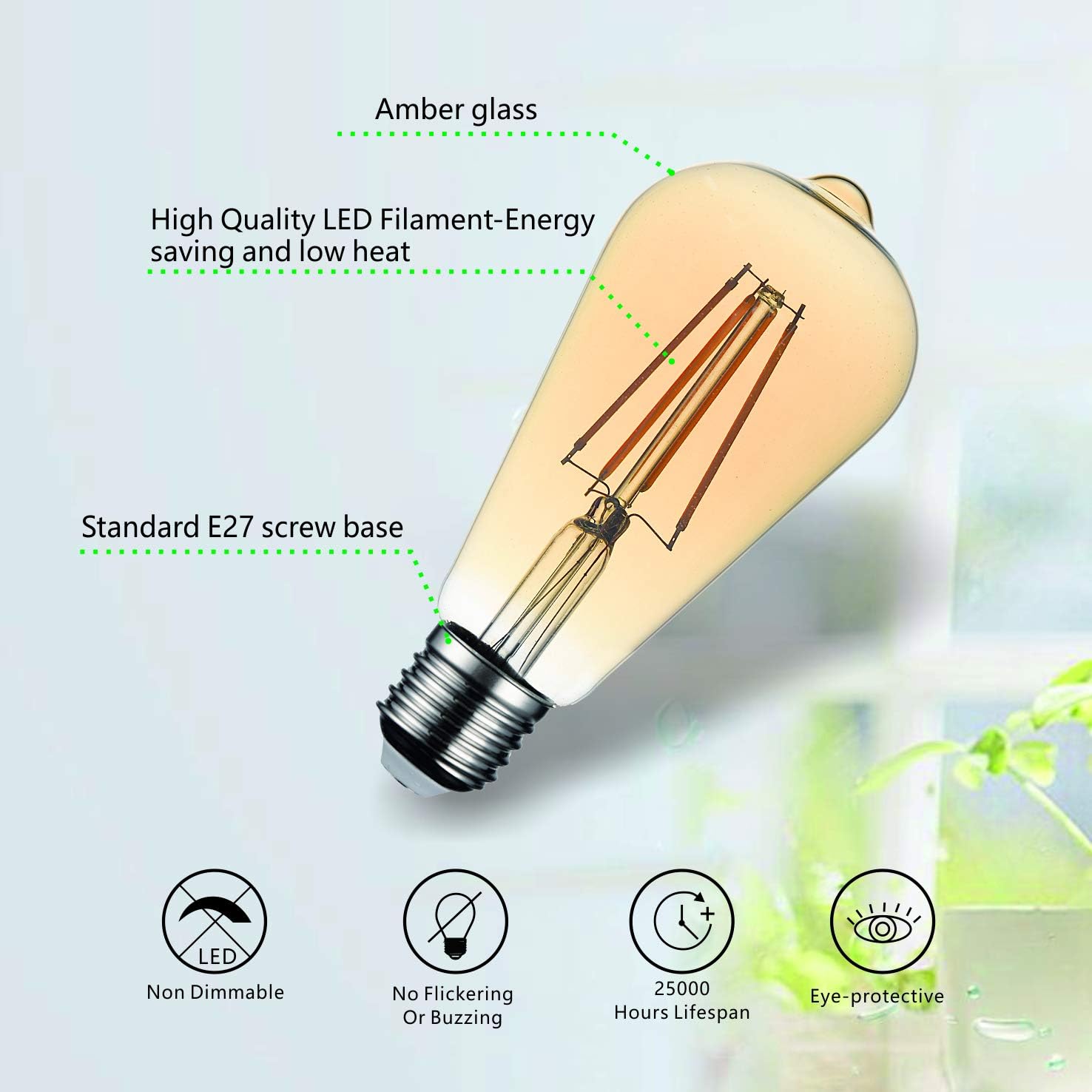 SD LUX E27 Screw LED Bulbs Vintage Filament Led Light Bulbs, ST64 Style Retro Amber Glass Lamp, No Flicker Edison Bulbs - Image 4