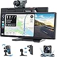 Westods Portable 10.26" Wireless Carplay Screen & Android Auto with Adjustable & Detachable Mount, 2.5K Dash Cam & 1080P Backup Camera, HD IPS Touchscreen, GPS Navigation, Bluetooth, Car Stereo, Radio