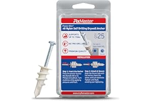 FIXMASTER Nylon Self-Drilling Drywall Anchors w/Screws (25 Anchors & 25 Screws) – Premium Nylon 66 Hollow Wall Anchors for 3/8"-5/8" Drywall – Shock-Resistant Hold, Easy Install - 75lb Holding Strength