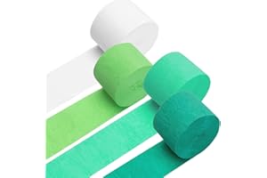 PIGETALE Crepe Paper Streamers 4 Rolls 328ft, Pack of Green, Turquoise, Lime and White Party Streamers for Birthday Wedding Ceremony Baby Shower Party Decorations Supplies (1.8Inch x 82Ft/Roll)