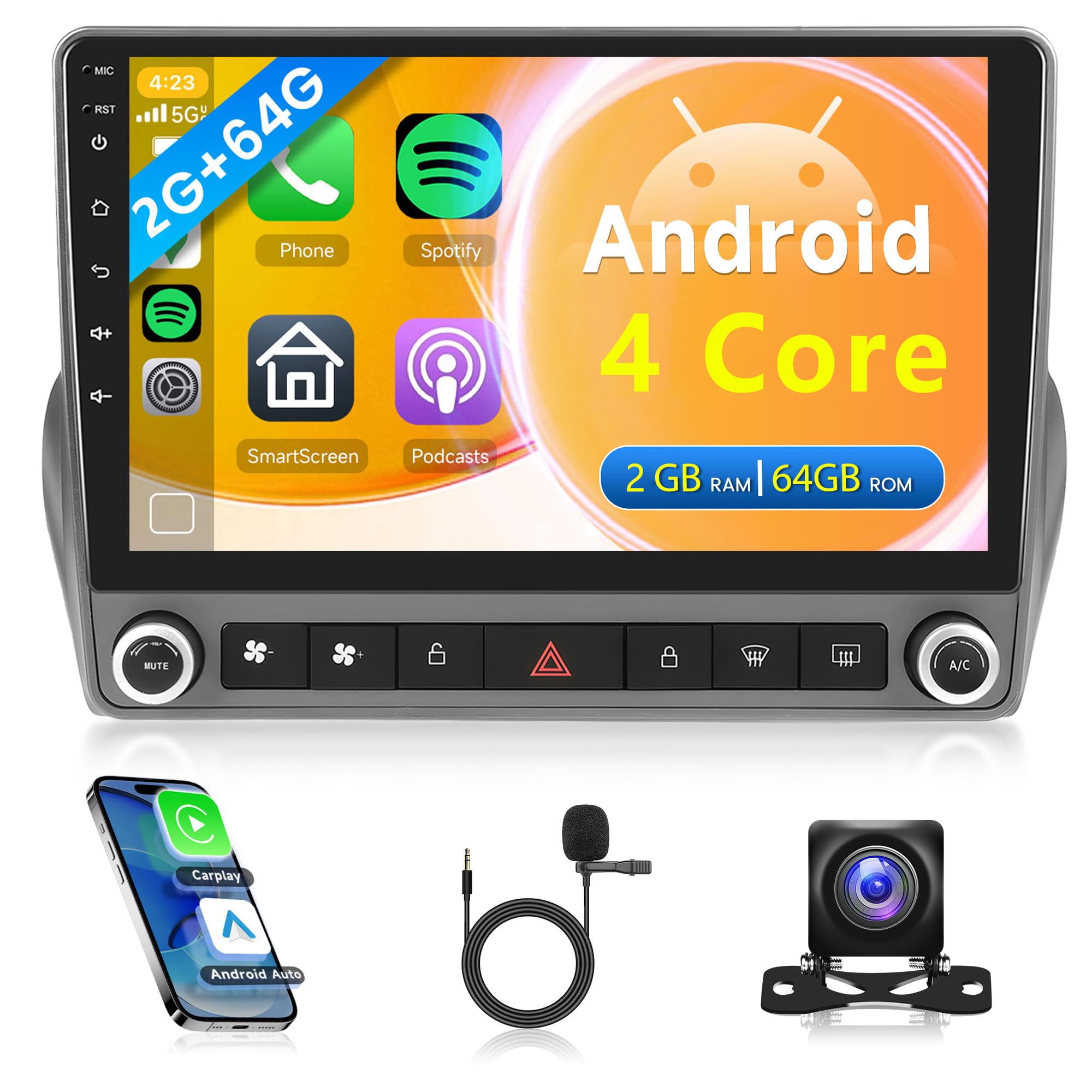 Photo 1 of 4Core 2G+64G Car Radio for Chevrolet Camaro 2008-2015, Rimoody Car Stereo Android Wireless CarPlay Android Auto 9 inch Touchscreen GPS Navigation WiFi Mirror Link Bluetooth FM/RDS USB + Backup Camera