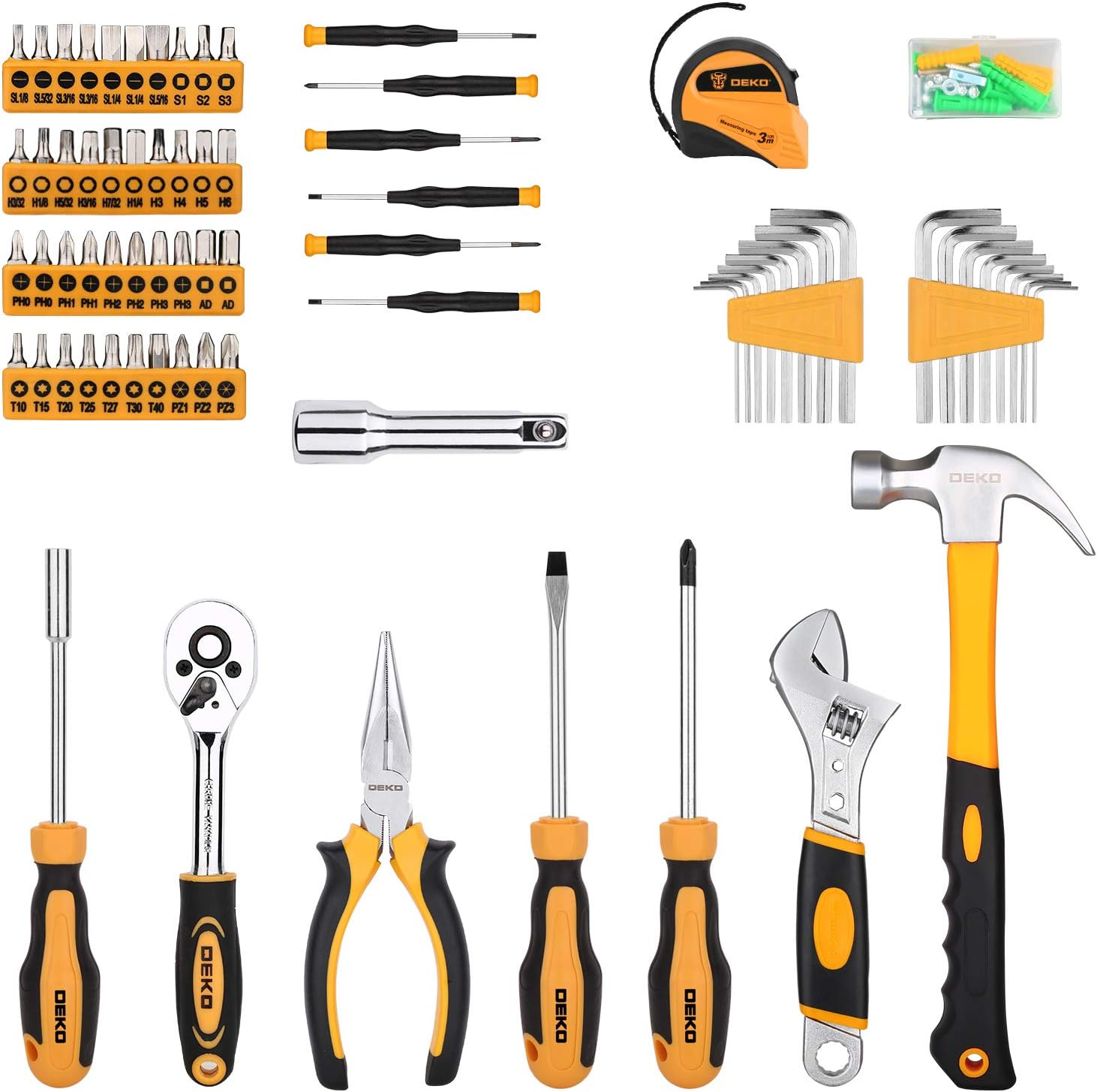 DEKOPRO 158 Piece Tool Set-General Household Hand Tool Kit, Auto Repair Tool Set, with Plastic Toolbox Storage Case - - 