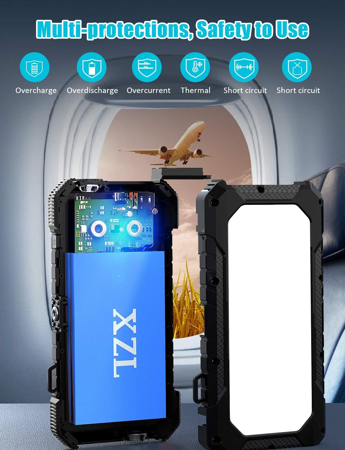 Solar Charger 26800mAh-Power Bank,18W QC3.0 Fast Charger 3A Outdoor External Battery with 4 Solar Panels&Camping Light&Compass&PD USB C for Laptop/iOS&Android Phone Charge: Home Audio & Theater
