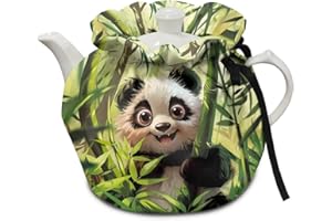 Xoenoiee Cute Panda Green Forest Pattern Tea Cosy, Kitchen Tea Pot Dust Cover, Teapot Cozy Warmer, Tea Pot Cover Insulation, Tea Kettle Quilt for Home Kitchen Table Tea Party