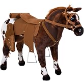 Qaba Sound-Making Ride On Horse for Toddlers 3-5 with Padding Brown | Neighing and Galloping Sound, Stuffed Animal Horse Toy for Kids, Soft Feel