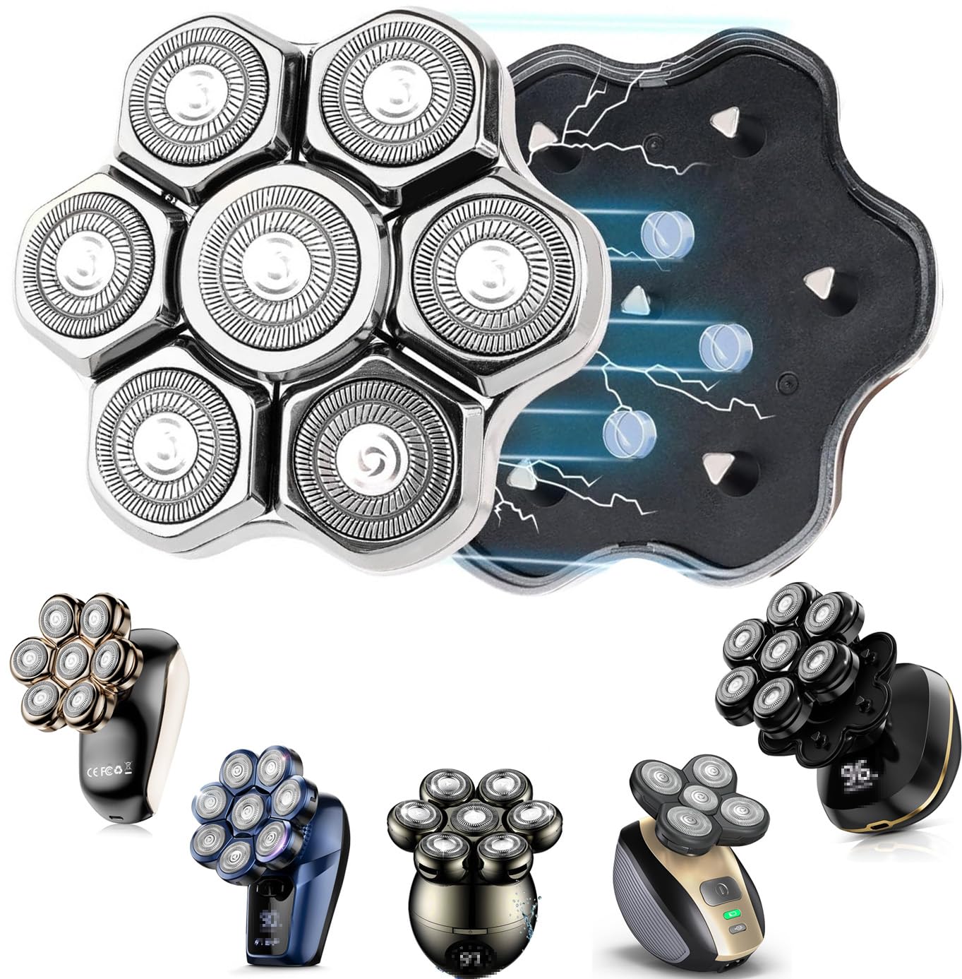 Universal 7 Magnetic Replacement Blades for ROSSIFUR Lovcoyo Gisaae Bazivve ElectriBrite Freebird Grooming Head Shaver Replacement Heads(silver7Magnetic)