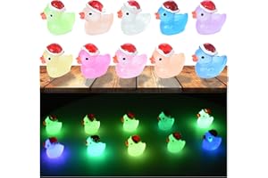 Tindobewan 50 PCS Tiny Ducks Glow in The Dark Mini Resin Ducks Miniature Christmas Hat Duck Figures Ornament for Xmas, Craft, Dollhouse, Slime, Home Decorations(10 Colors)