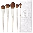 Jessup Makeup Brush Set 5Pcs Face Makeup Brushes Vegan Soft Foundation Brush Blush Brush Bronzer Contour Brush Highlighter Brush Fluffy Setting Powder Brush, Light Grey T493