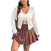 GORGLITTER Women's Plus Size Tie Front Crochet Cardigans Long Sleeve Boho Cropped Cardigan Sweater Tops