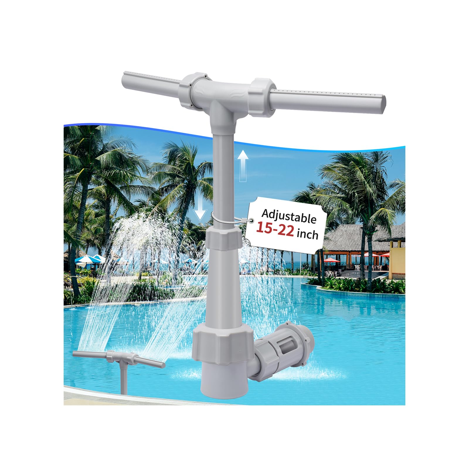 Photo 1 of CECEFIN Swimming Pool Fountains Waterfall - for Above Ground/Inground Pool, Dual Spray Sprinkler, Telescopic Tube Adjustable 15-22", Outdoor Pool Accessories, Cooler & Relaxation, Water Fun on Summer