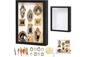 DIY Mini Museum Silhouette Box, Shadow Box Display Case Kit with 8 Gold Mini Frames & 7 Figurines & A String Light, DIY Photo