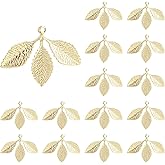COGCHARGER 15Pcs Tree Leaf Charms for Jewelry Making 18K Gold Plated Charms Bulk Cute Brass Leaves Pendants for Bracelet Necklace Earring Keychain DIY Supplies