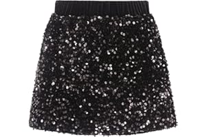 WELAKEN Sparkly Sequin Skirt for Girls Toddler & Kids Elastic Waistband Skirts with Lining