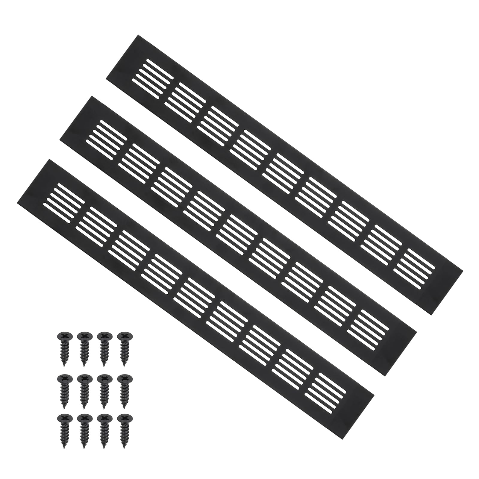 PATIKIL 16 x 2 Inch Door Air Vent Cover, 3pcs Aluminum Grille Ventilation Cover Louvered with Mounting Screws for Cabinet Wardrobe Door, Black