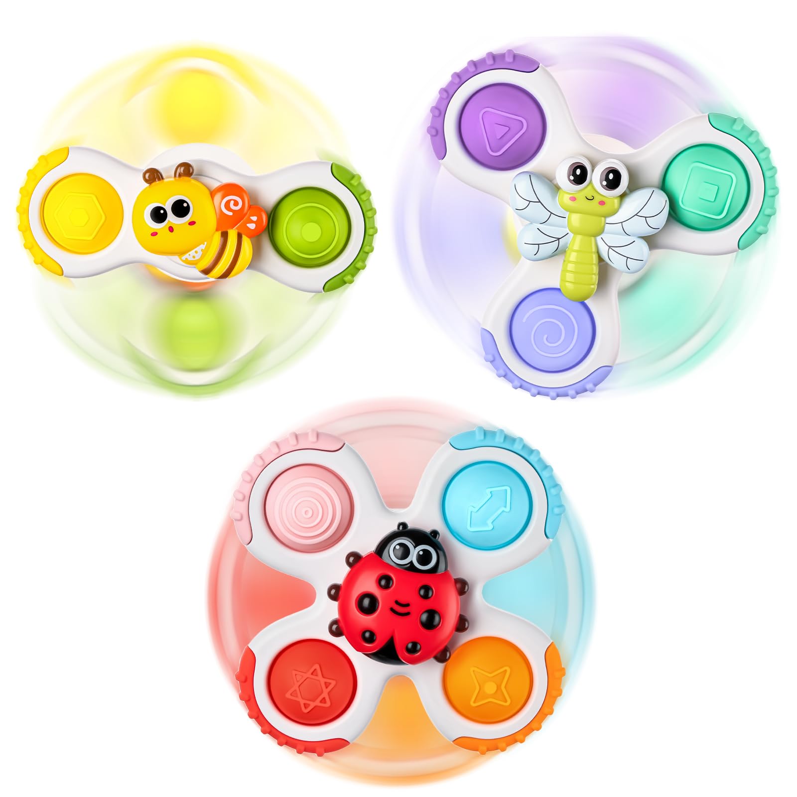 lerrbo 3PCS Pop Suction Cup Spinner Baby Toys for 1 Year Old Boy Girl,Sensory Bath fidget Toy for Toddlers 1-3,Novelty Spinning Tops Toddler Toys Age 1-2,12 18 Months Boy Birthday Gift for Infant