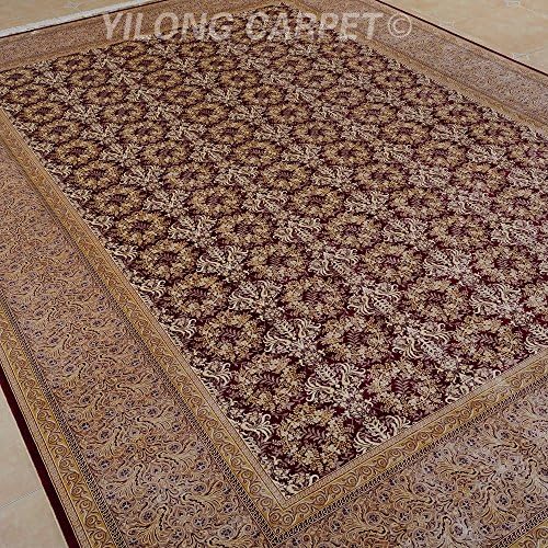 Yilong 10.3'x14.3' Oversize Hand Knotted Kerman Silk Rug Traditional Oriental Persian Floral Pattern Handmade Living Room Area Rugs (Red and Golden) YL0867