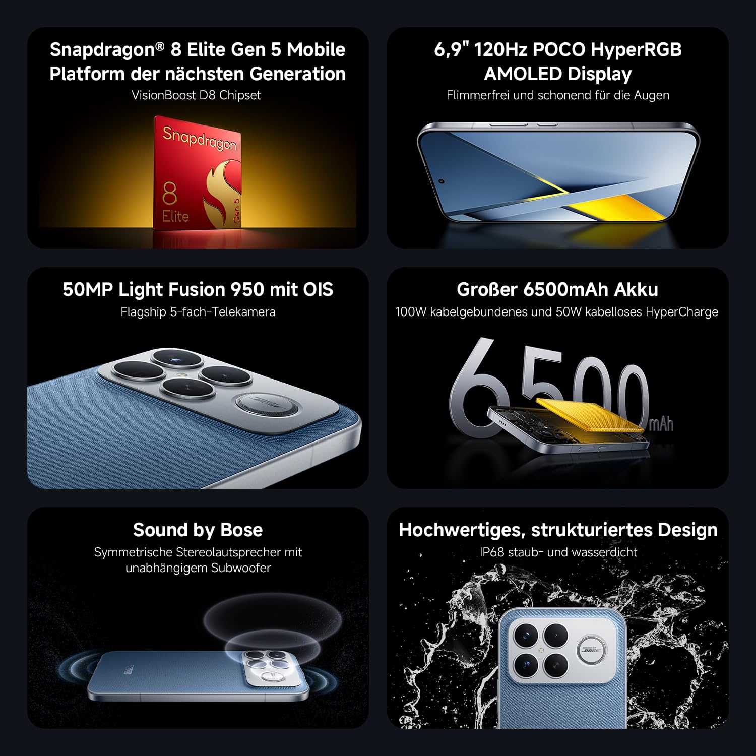 XIAOMI Poco F8 Ultra, Smartphone 12+256 GB, 6.9" 120Hz AMOLED Display, 50MP Light Fusion 950 mit OIS, Sound by Bose, 6500mAh, Schwarz, 2 Jahre Garantie 2