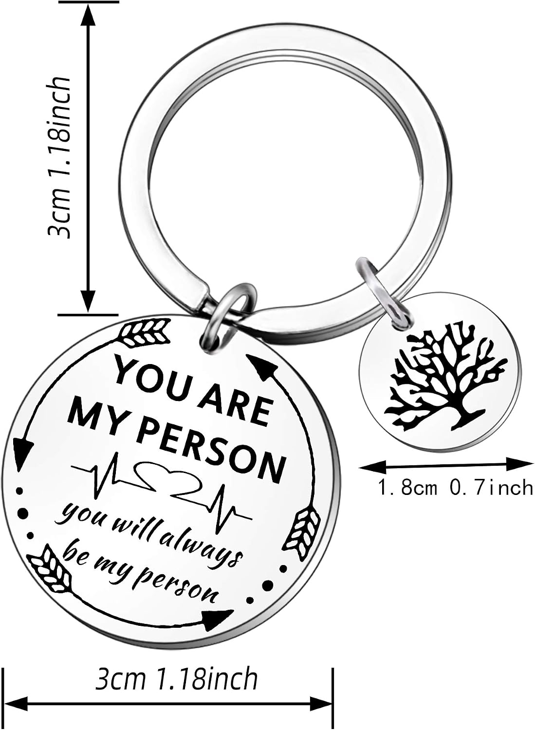 QMVMV You are My Person Gifts Bff Women Teens Girls Best Friends Keyring Birthday Valentines KeyChain, Silver - Image 3