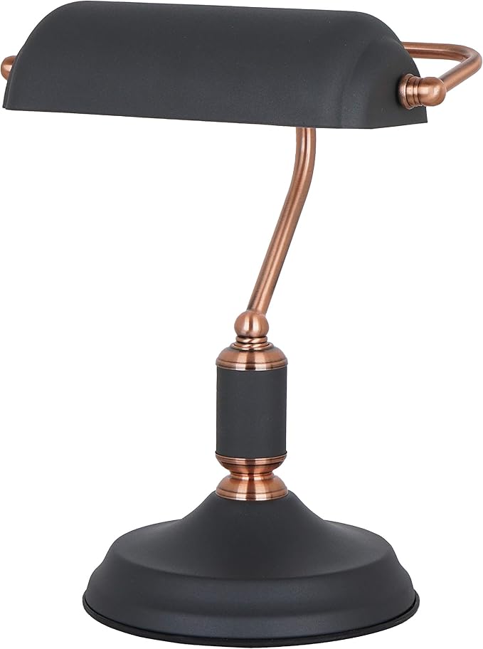 34cm Bankers Table Desk Lamp Metal Matt Black Copper Amazon.co.uk