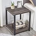 EXCEFUR End Table with Storage Shelf, Vintage Side Table for Living Room, Rustic Wood and Metal Nightstand for Bedroom, Grey