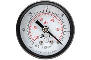 WINTERS INSTRUMENTS Winters 1-1/2 inch Dial Size, Economy Utility Dry Pressure Gauge, Brass Internals, Black Steel Case, Dual Scale 30 inch Hg-0 Vac/kPa, 3-2-3% Accuracy, 1/8 inch NPT Back Mount, Vacuum Pressure Gauge