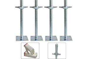 LIISAHO 14" Scaffold Adjustable Leveling Galvanized Jack Solid Screw Jacks with Base Plate for Baker-Style Scaffolding, Silver 4 Pack