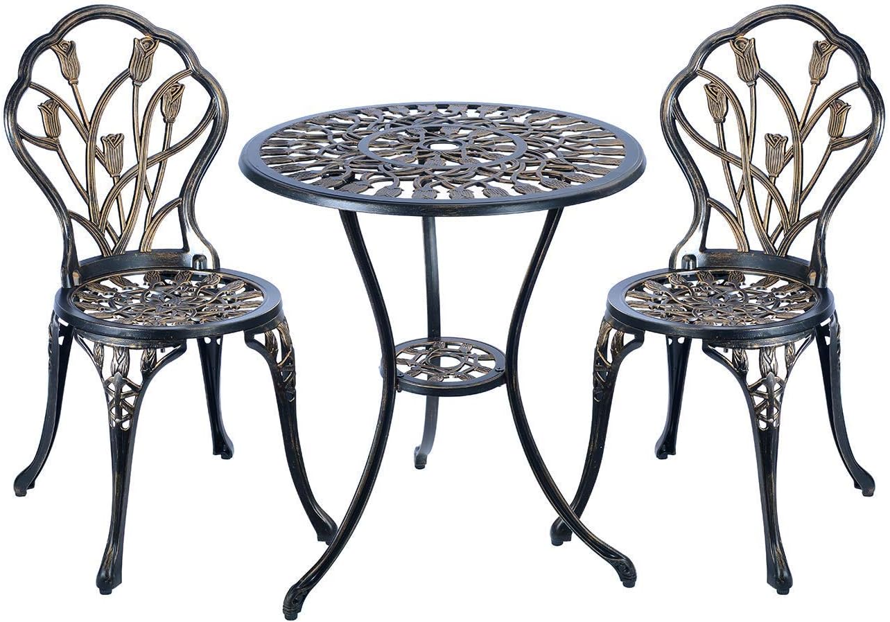 U/D Patio Bistro Table Set,5 Picec Outdoor Patio Set Rust-Resistant Cast Aluminum Tulip Design Outdoor Furniture Set: Garden & Outdoor