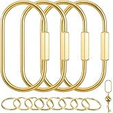 4Pcs Brass Screw Lock Keychains with 8 Flat Rings, Gold Carabiner Clip, Gold Key Ring, Keychain Clip Tool, Portable Aesthetic Brass Key Ring Suitable for Keys & Bags Charms Tote Bag Accessories