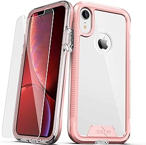 ZIZO ION Series for iPhone XR Case Military Grade Drop Tested with Tempered Glass Screen Protector Rose Gold Clear