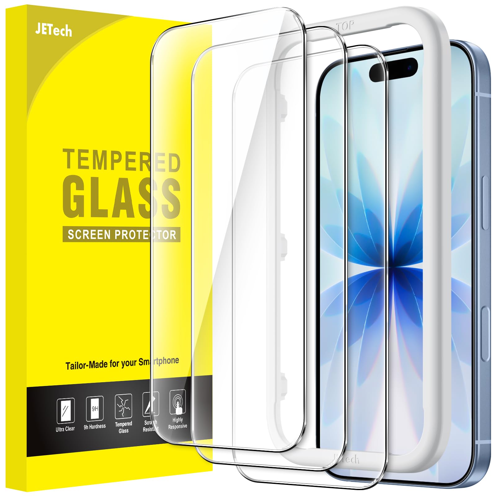 Photo 1 of JETech Screen Protector for iPhone 17 6.3-Inch, Tempered Glass Film with Easy Installation Tool, 9H Hardness, Case-Friendly, 3-Pack